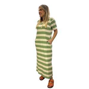 Vestido Feminino Confort Listrado com Bolsos e Fendas Laterais - Image 4