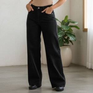 Calça Jeans Wide Basic - Wide Leg Feminina Moderna Cintura Alta Wide Basic - Imagem 3