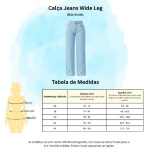 Calça Jeans Wide Basic - Wide Leg Feminina Moderna Cintura Alta Wide Basic - Imagem 5